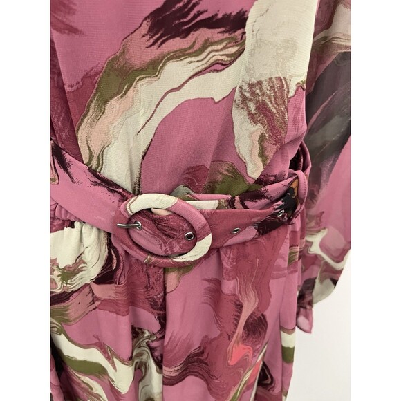 Nine West Women's Long Sleeve Belted Chiffon Mini Dress Large Mock Neck - Picture 13 of 14